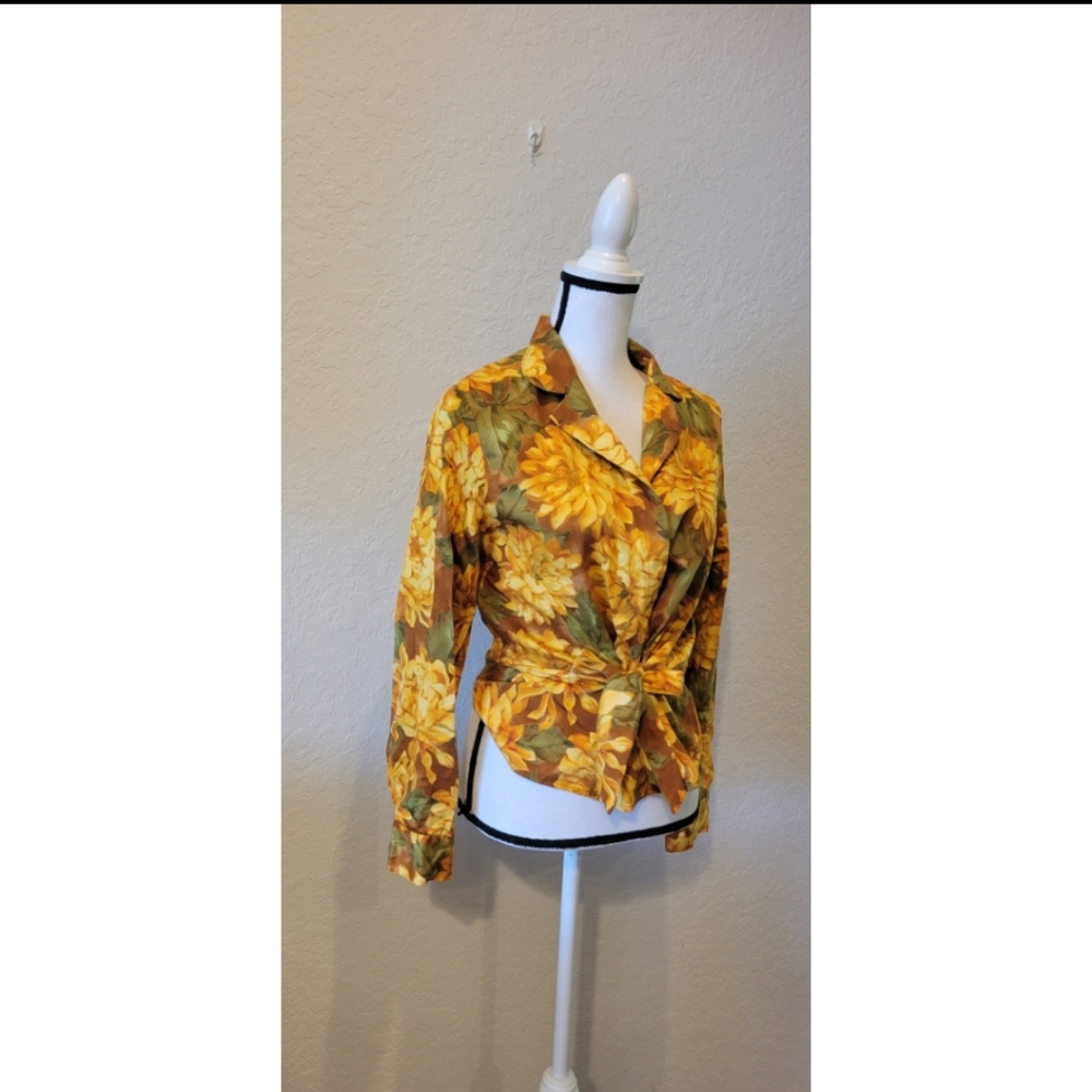 Yellow Vintage Floral Button Down Blouse